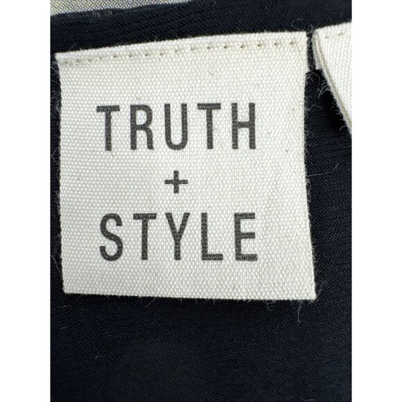 Truth Style Mix Media Printed Overlay 3/4 Sleeve Top Size S Cobalt Black A461101 - Picture 6 of 9